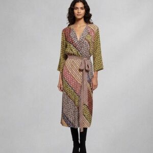 Cabi Multicolor Patterned Wrap Dress Duster Sz S Boho Chic Vacation Festival